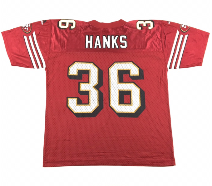 Men's San Francisco 49ers #36 Merton Hanks Red Throwback Stitched Jersey